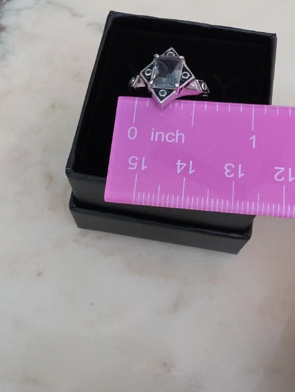 Silver-Tone Rectangular Stone Ring - 925 Sterling Silver
